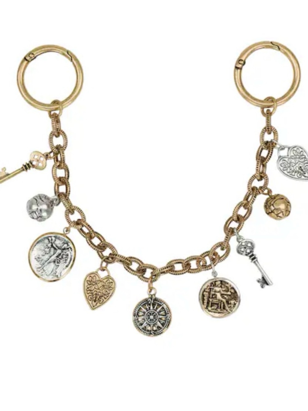 Patricia Nash Two-Tone Gold and Silver Charm Bracelet Bag Charm, nwt!